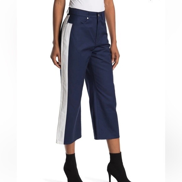 NWOT BLDWN | Cropped Wide Leg Nocturnal High Waisted Tuxedo Stripe Pants 27 - Picture 3 of 8